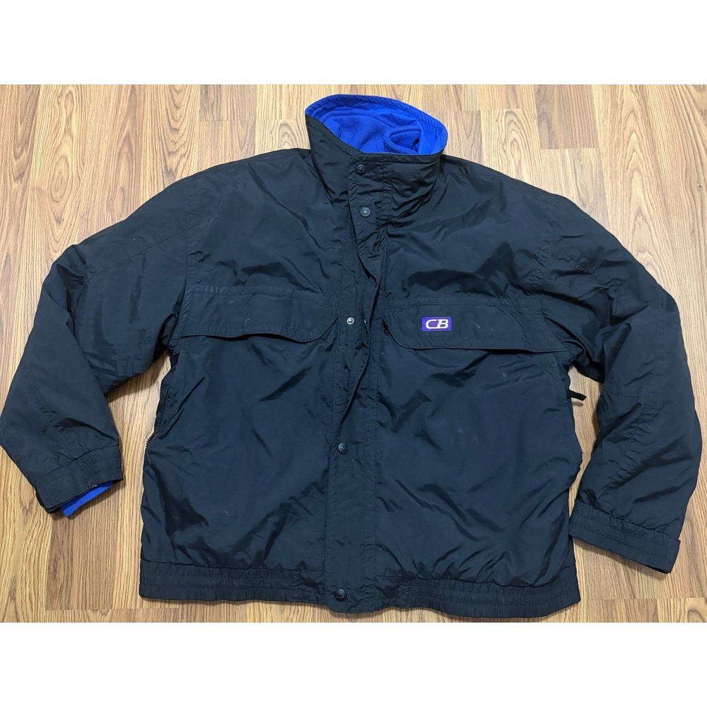 CB Sports Ski Jacket Mens Large Black Blue Zip Out Fleece Liner
